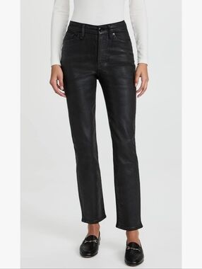 Good American Black Coated Straight-Leg Jeans